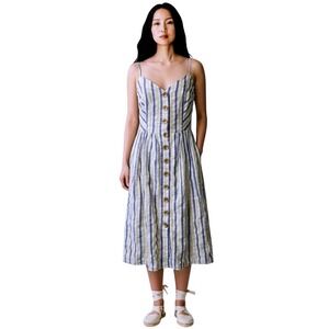 Vince Camuto Striped Button Front Fit Flare Dress  Size 8 Chic Boho Clean Girl